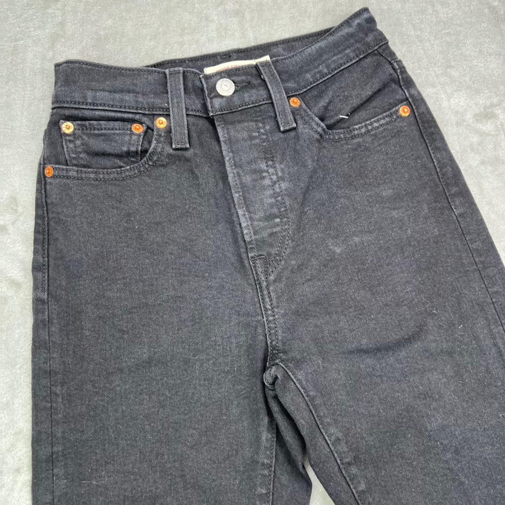 Levi's Wedgie Straight Jeans Womens 24 Black Western Preppy Dark Wash Button Fly